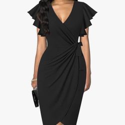 Dresses Deep V Neck Ruffle Sleeve Ruched