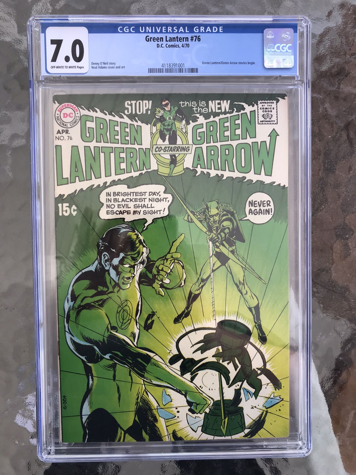 Green Lantern #76 (1970) CGC 7.0 — O/w To White Pages; Green Arrow Team-Ups Begin
