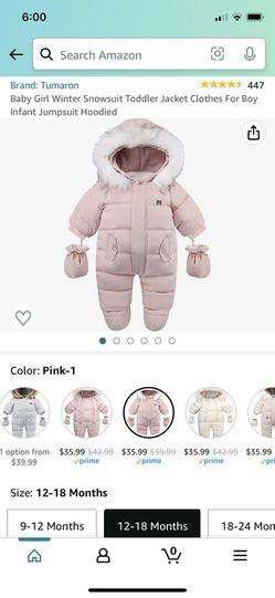Size 12-18 Months Baby Girl Winter Snowsuit Jacket Toddler Jumpsuit Hoodie Thumbnail