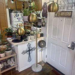 H-WELLDONE MID CENTURY BRASS & MARBLE FLOOR LAMP