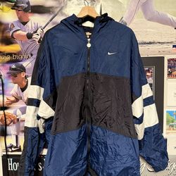 Vintage 90’s Nike Hooded Windbreaker Jacket Men’s Size L Navy