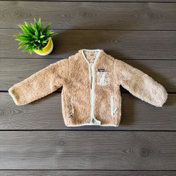 Patagonia Baby Toddle Kid Sherpa Fleece Full Zip Jacket Tan Brown 5T