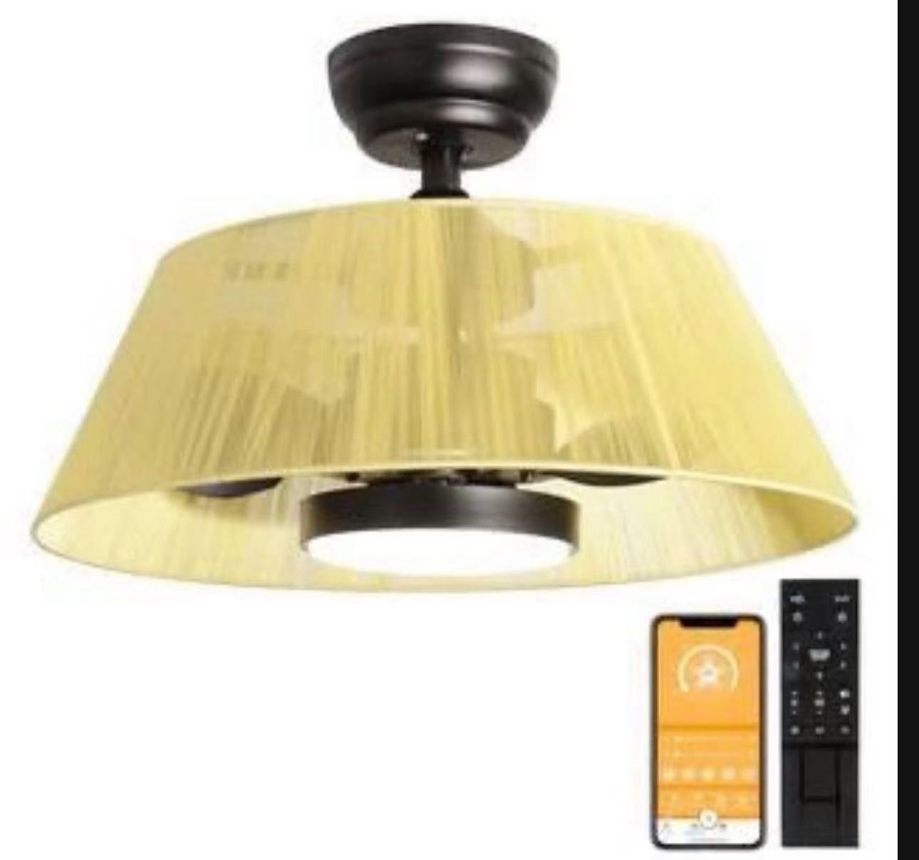 21 in. LED Modern Indoor Black and Gold Semi Flush Mount Ceiling Fan Light with Remote and App Control with Rattan Shade