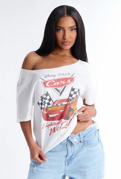 New Lightening McQueen Licensed Disney Cars Off The Shoulder Shirt For Woman