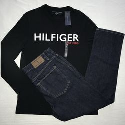 MENS TOMMY HILFIGER SHIRT & JEANS 34/30. (make a offer)