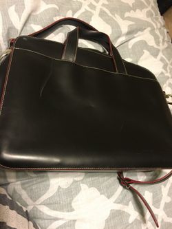 Lodis Black Glazed Shiny Leather Briefcase Laptop Organizer Shoulder Bag