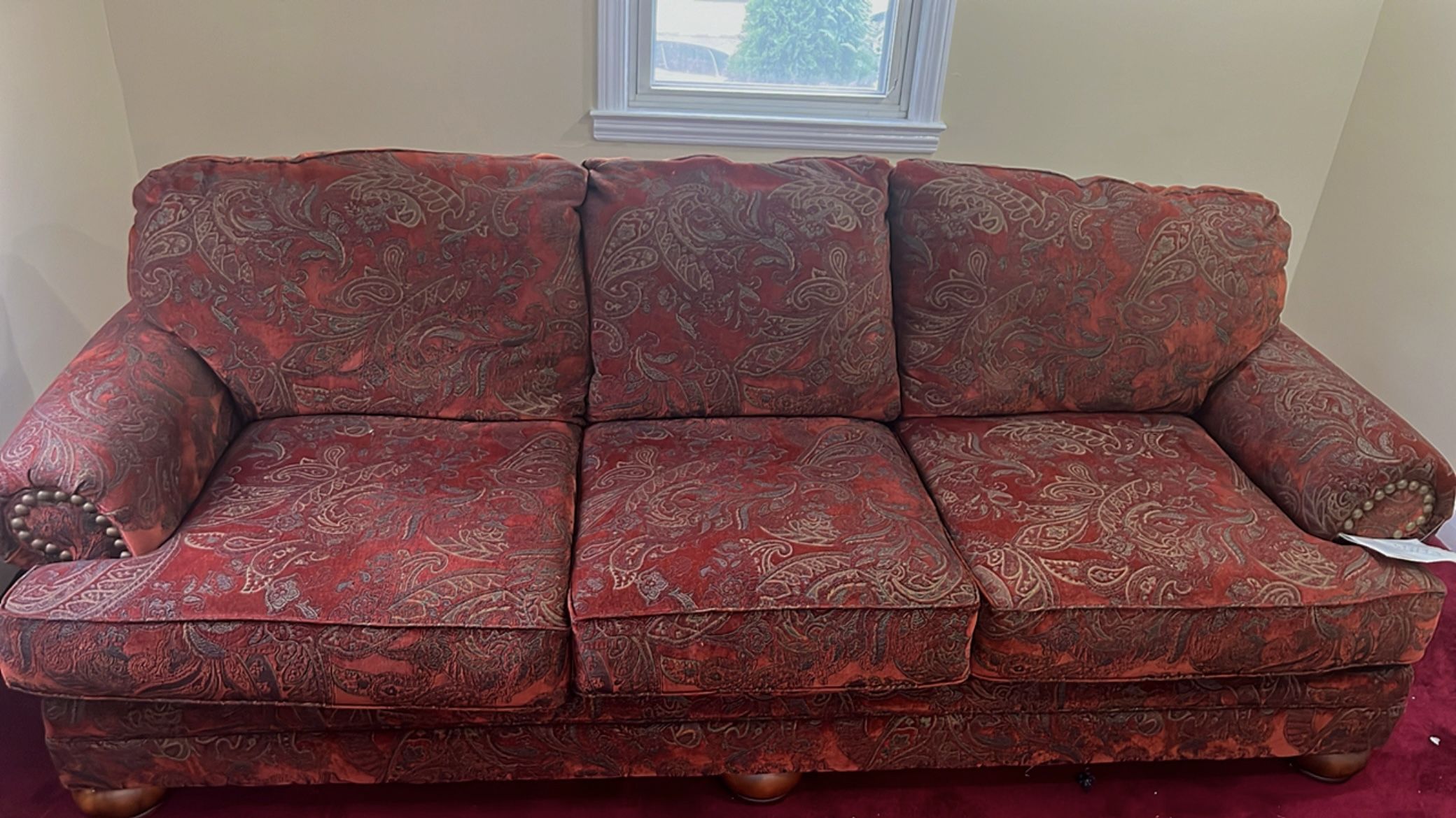Ashley Furniture Red And Tan Paisley Couch