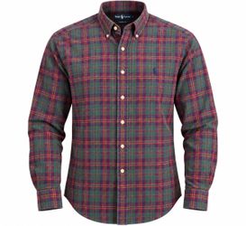 Ralph Lauren Mens L Plaid Button Down Shirt Green Burgundy Navy Classic Fit