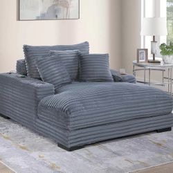 GREY WIDE WELT CORDUROY CHAISE LOUNGE