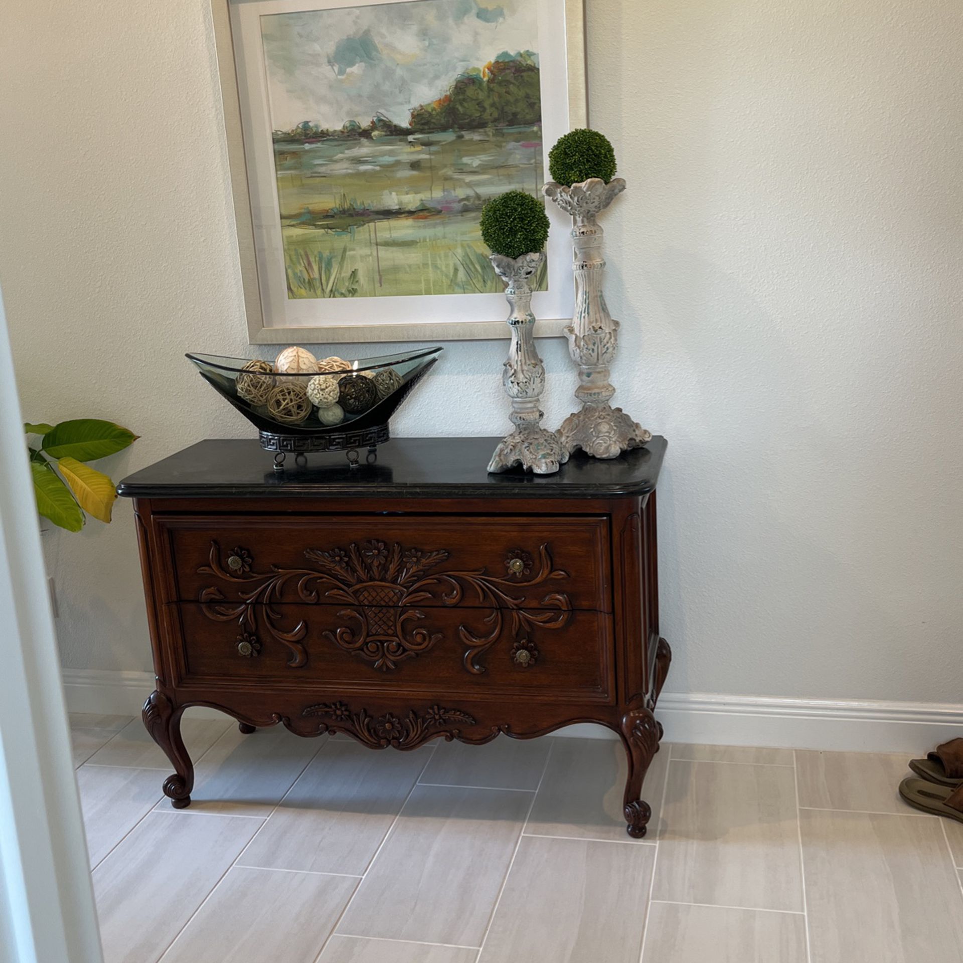 Two Drawer Console Table With Marble Top