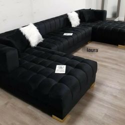 
🎉BLACK FRIDAY 🎉New Furnitures sofa loveseat living room set sleeper couch daybed ♧ariana Black Velvet Double Chaise Sectional 