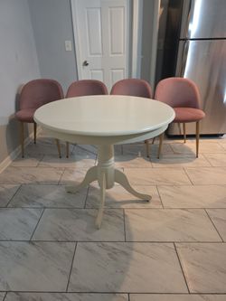 Round White Dining Table + 4 Velvet Chairs - $150 OBO