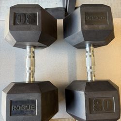 Rogue Fitness Rubber Hex Dumbbells 80 Pounds