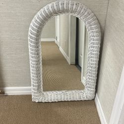 Vintage White Wicker Wall Mirror 36 X 24