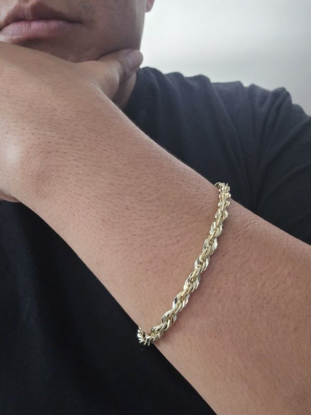 14K Yellow Gold Diamond Cut Rope Bracelet