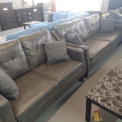 2pcs Faux Leather Sofa & Loveseat 