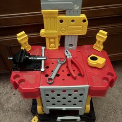 Kids Workshop Tool Bench Set - Red, Yellow, and Gray