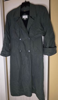 Petite Sophisticate Women's Green Double-Breasted Trench Coat