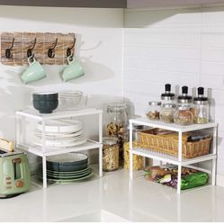 4.4 out of 5 stars464 Reviews SONGMICS Cabinet Shelf Organizers, Spice Racks, Stackable, Expandable, Set of 4 Metal Kitchen Counter Shelves, White UKC