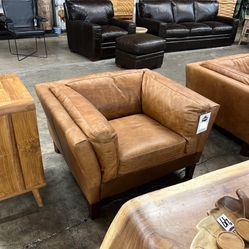 Modern Tan Top Grain Leather Armchair - Malibu 