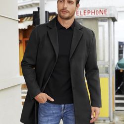 COOFANDY Mens Wool Blend Coat Winter Trench Coats Notched Lapel Collar Single Breasted Overcoat Classic Peacoat With Pockets   