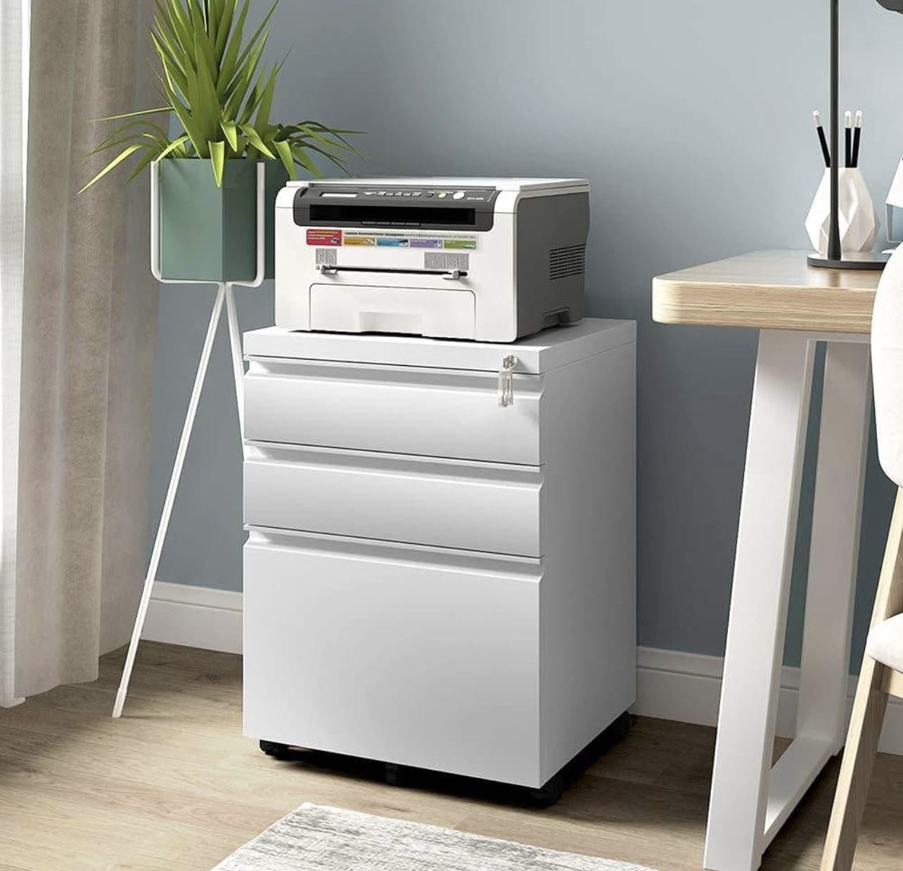 Mobile File Cabinet for Home Office, Lockable 3 Drawer Filing Cabinet with Wheels for A4-Size/Letter-Size/Legal-Size, Fully Assembled Except Casters,