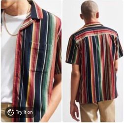 Men’s Urban Outfitters Colorful Striped Short Sleeve Button Down Shirt