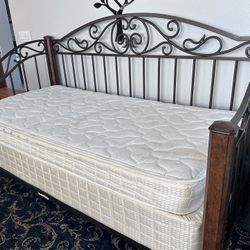 Metal And Wood Day Bed With Spring Box And Mattress.