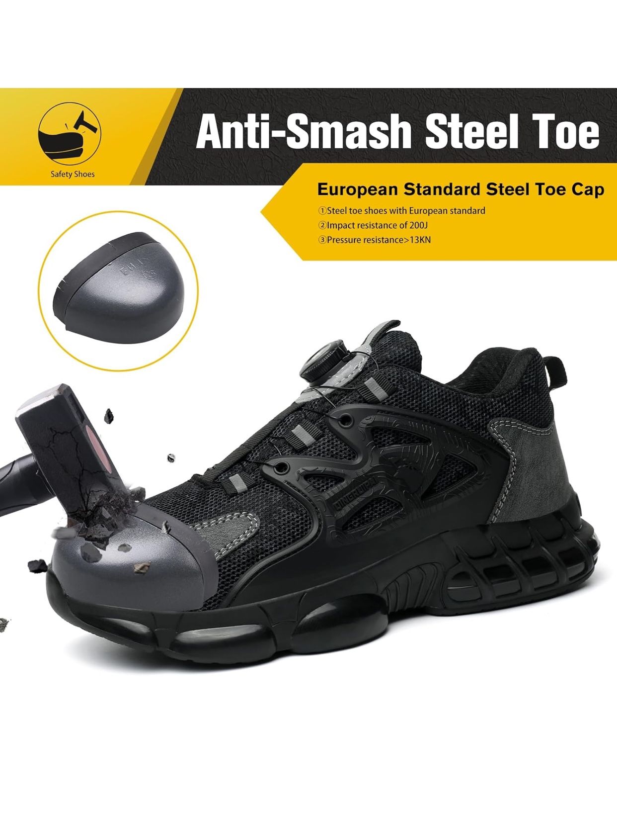 Steel Toe Shoes for Mens 9 or Womens 10.5 Lightweight Comfortable Work Sneakers Composite Toe Shoes