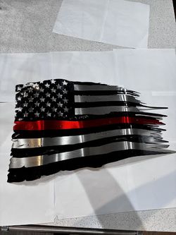 Black/Red Line Flag Metal Sign 13.5 x 23