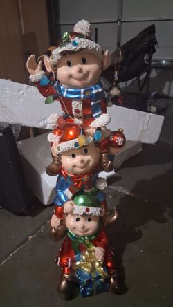Lighted Stacked Christmas Elves Holiday Decoration