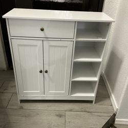 Large Side Cabinet with Doors, Drawer & Adjustable Shelves, 12" D x 29.5" W x 31.5" H, White