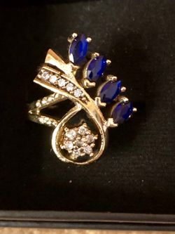 Sapphire Topaz Flower Ring Size 8