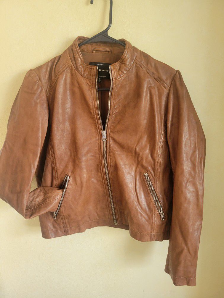 Lucky Brand 100% Lamb Leather Sz Small Sunset Bomber Motorcycle Jacket Brown
