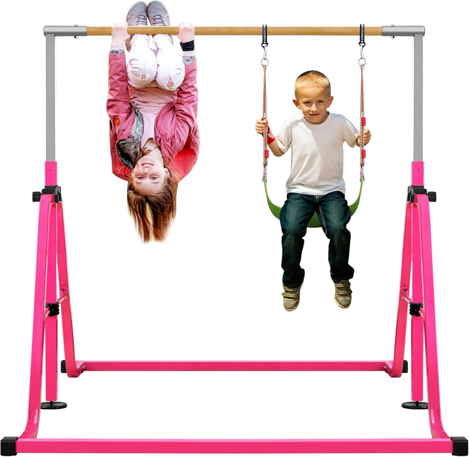 RAVS Gymnastics Bar for Kids Ages 3-18 for Home, 5 FT / 6 FT Base Length, Folding Gymnastics Equipment,Folding GymnasticHorizontal Bar, Gymnastic Trai
