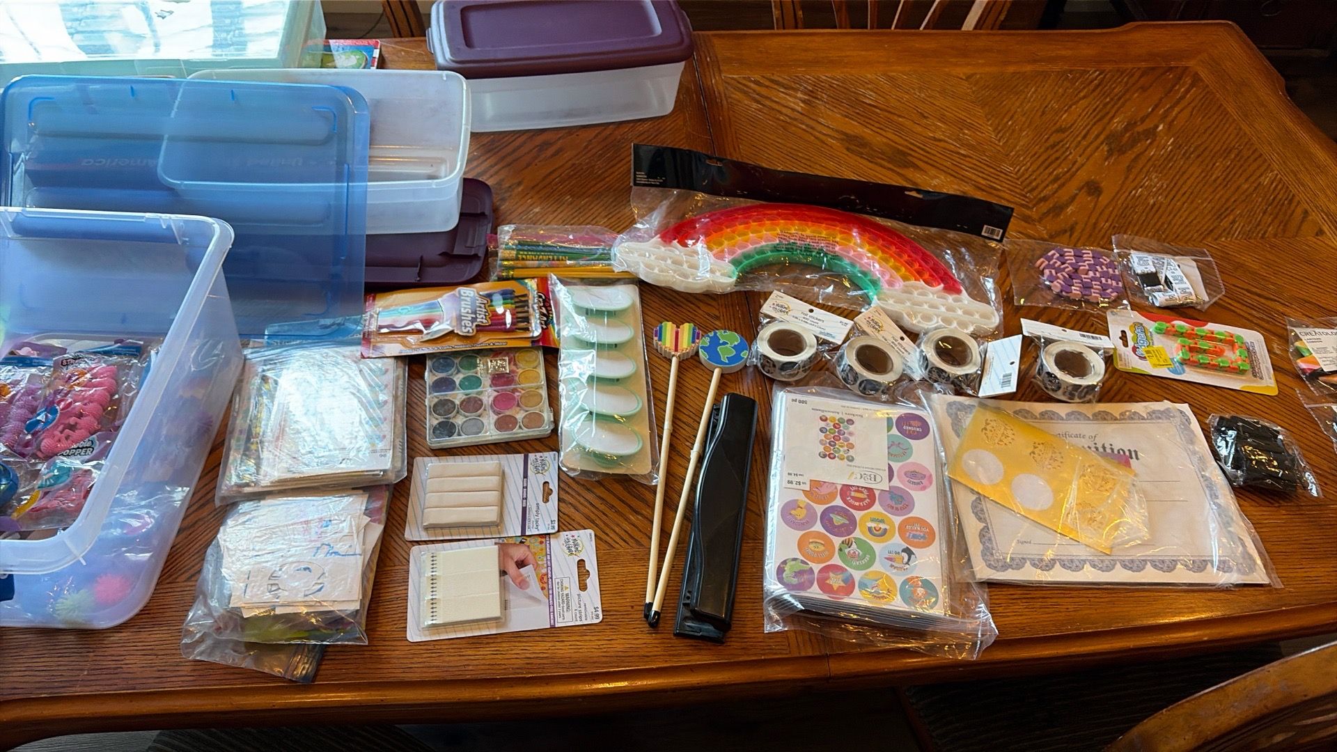 Teachers prizes, stickers, pointers, etc