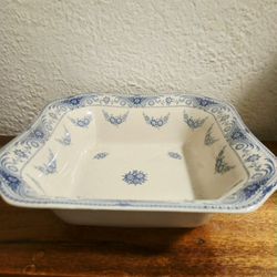 Antique British Staffordshire Bowl Off White & Blue Floral