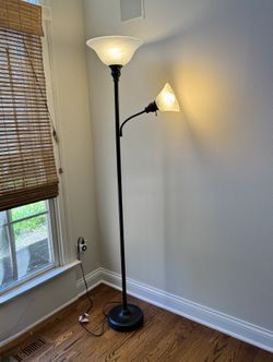 Black Floor Lamp with Reading Light – Torchiere + Side Arm Combo – Working