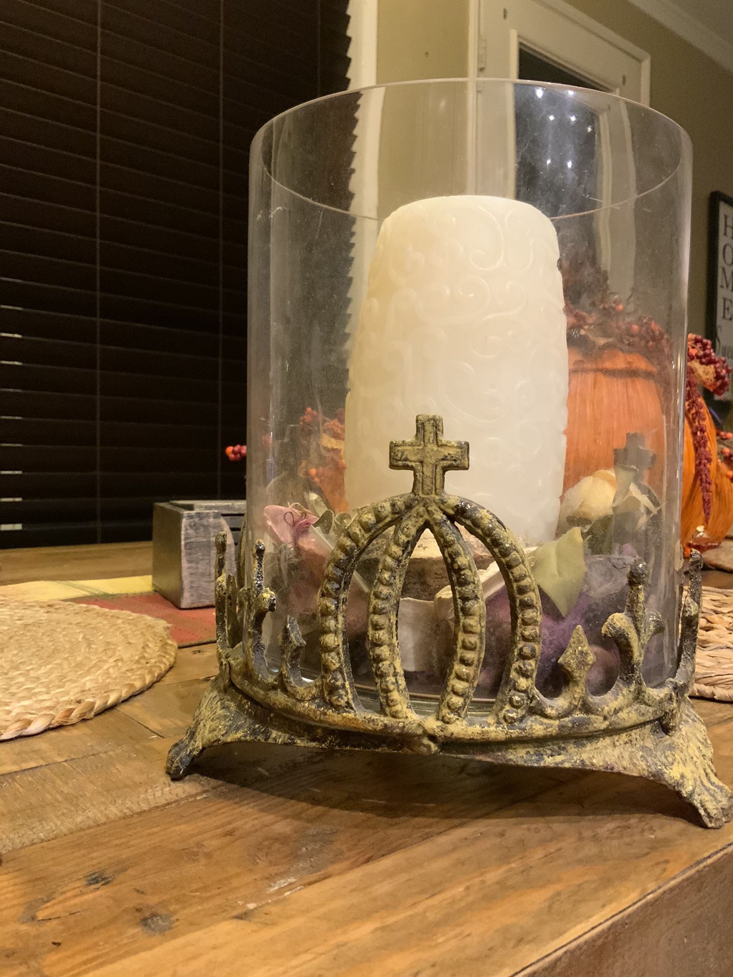 Beautiful glass metal candle holder .