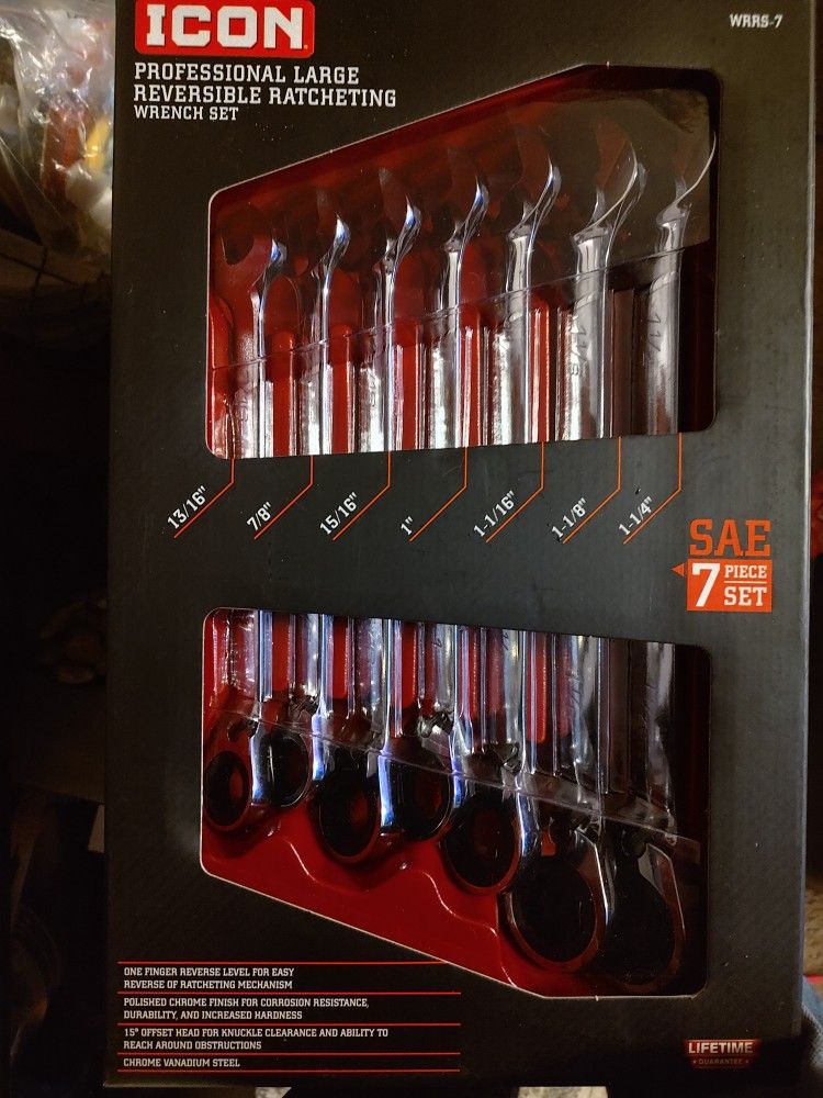 7 Piece Icon Professional Large Reversible Ratcheting Wrench Set 