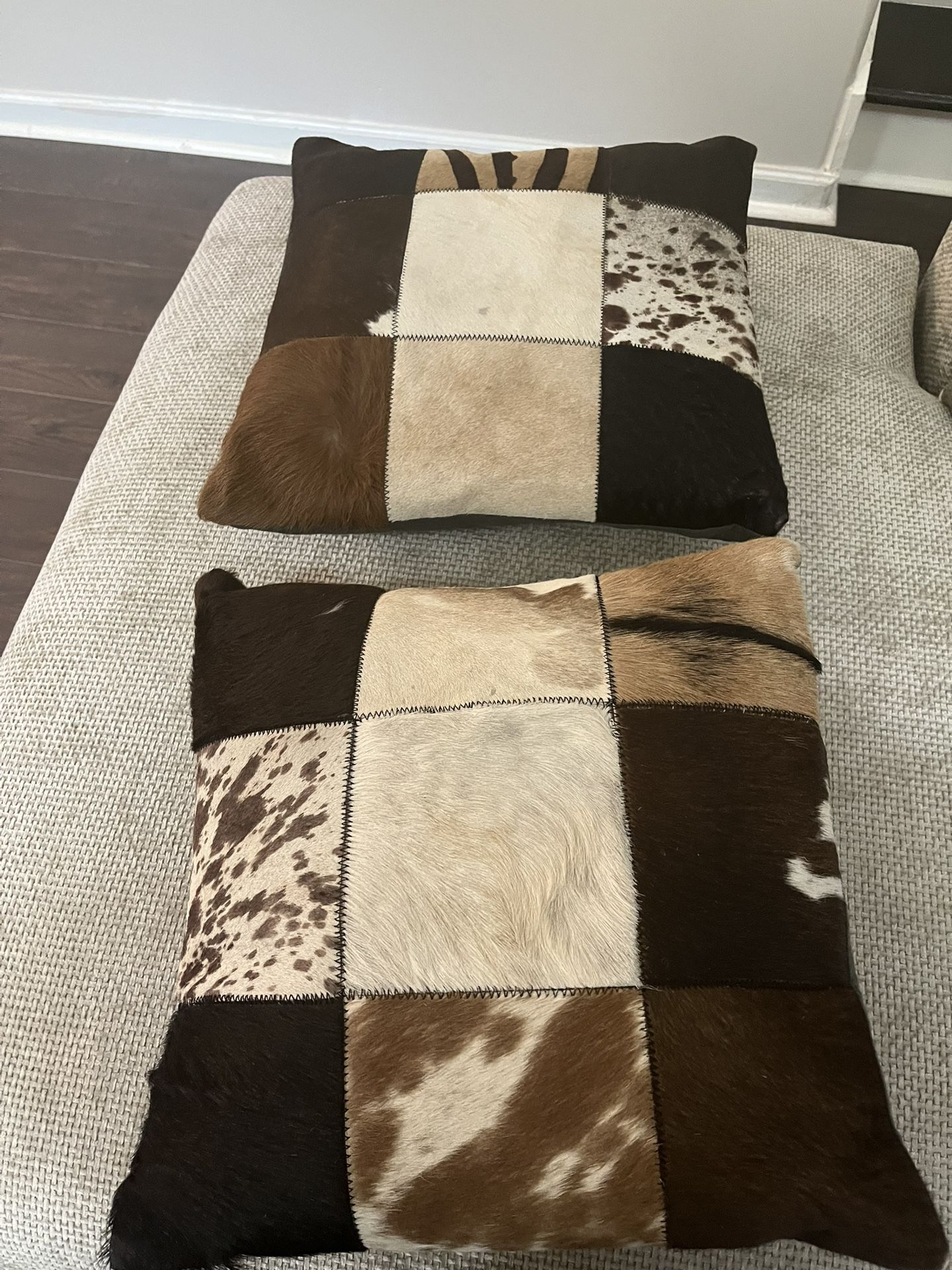 100% Real Animal Leather Patchwork Throw Pillow