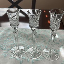 Set of 3 Crystal Clear Handcut 24% Lead Crystal Candle Holders
