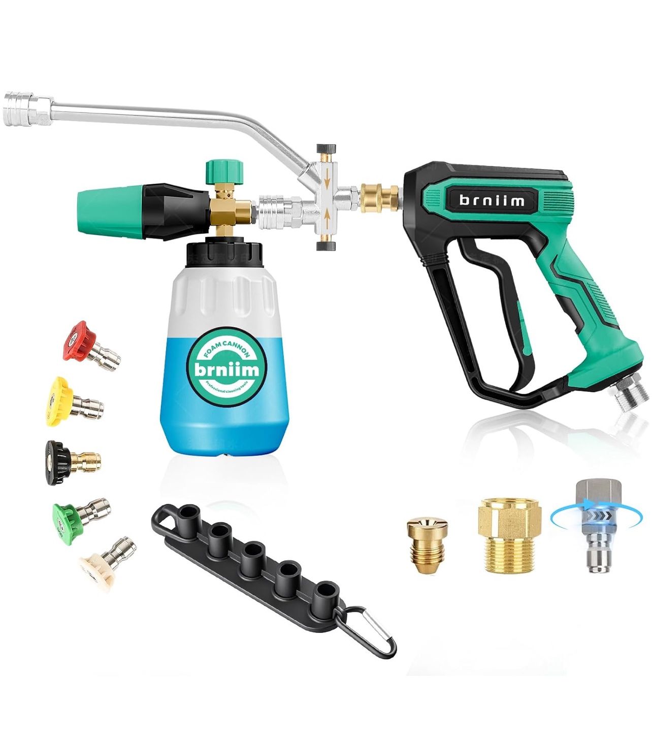 Brniim Pressure Washer Gun with Foam Cannon Car Wash Kit, Dual Channels-Foam/Water in 1s,1/4 Inch Quick Dual Connector Accessory for Car Wash Foam Gun