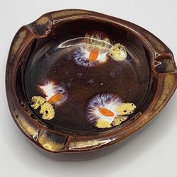 Ceramic Triangular Ashtray Glossy Art Pottery Decorative Brown Yellow Germany