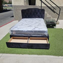 Full Size Bed, 1 Night Stand Glass & Orthopedic Bamboo Matt $398