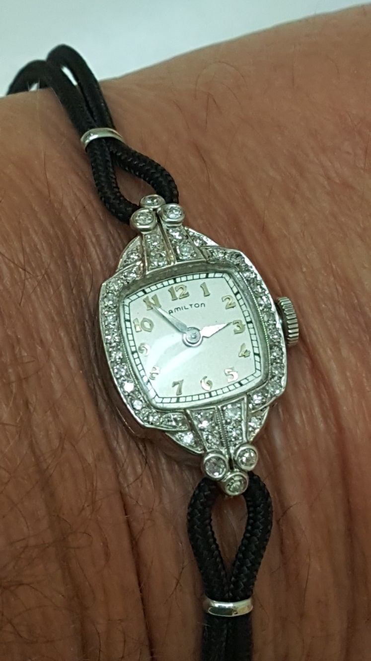 Antique platinum Hamilton 1.25ctw diamonds watch