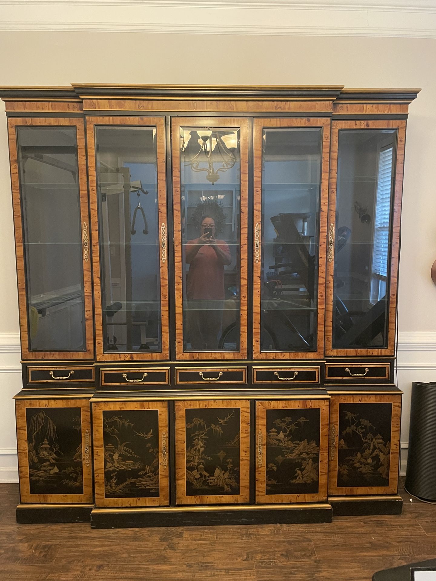 Drexel Chinoiserie Breakfront Oriental Cabinet