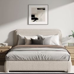 King Size Bouclé Upholstered Bed Frame – Modern Luxury Platform Bed (Brand New)