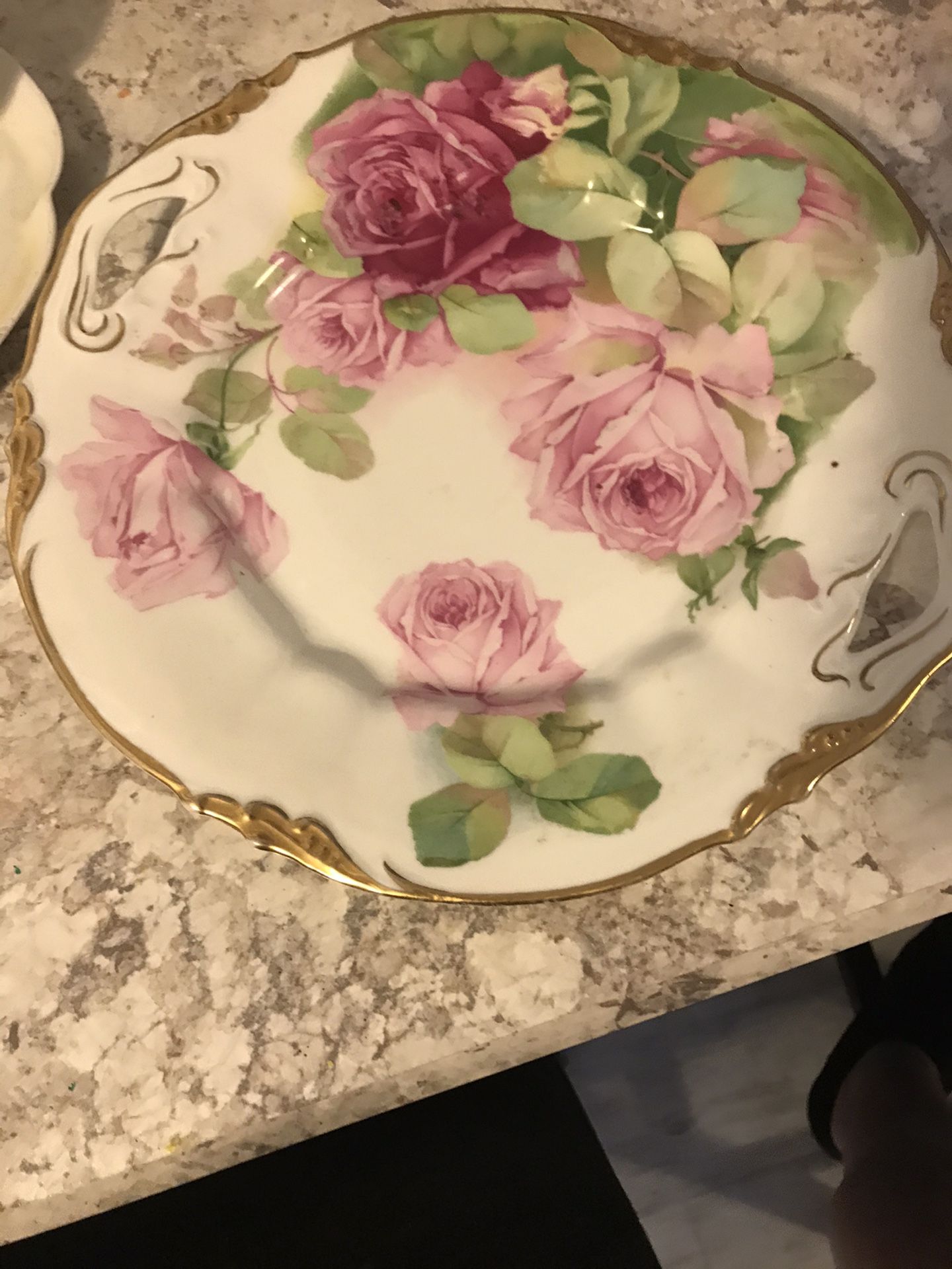 Vintage Germany white and pink rose plate
