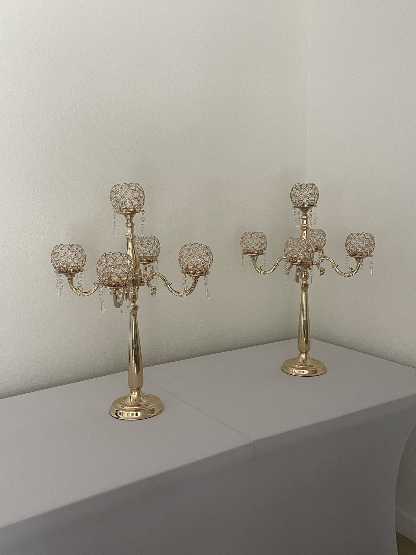 2 Gold New Candelabra Candle holder centerpiece With Flowers Wedding Quinceanera Party Decoration $250 obo